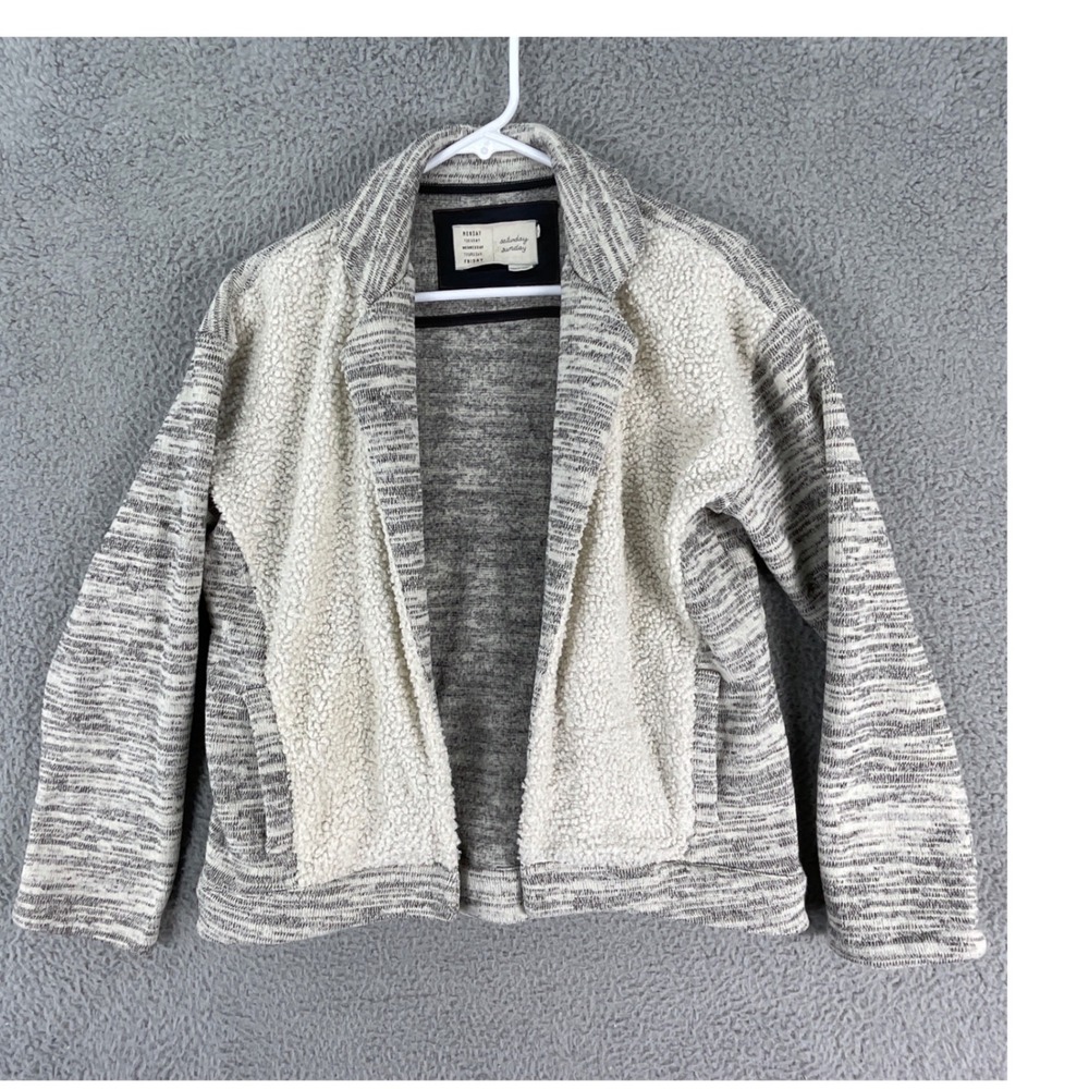 Saturday Sunday Anthropology Women XS Grey Faux Shearling Open Front Knit Blazer
